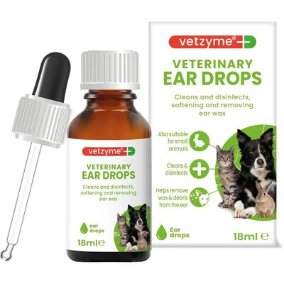 Vetzyme Antibacterial Ear Drops & Cleaner - 18ml for Cats and Dogs Vetzyme Antibacterial Ear Drops & Cleaner - 18ml for Cats and Dogs