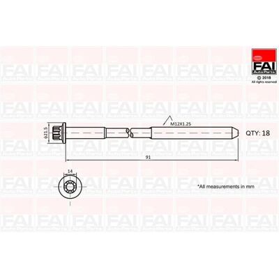 FAI AutoParts B2101 Mitsubishi L200 / Triton - Außenpolygone 18mm - Zylinderkopfschrauben FAI AutoParts B2101 Mitsubishi L200 / Triton - Außenpolygone 18mm - Zylinderkopfschrauben