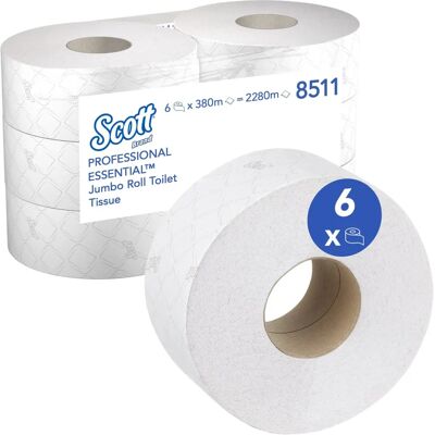 Scott 8511 Essential Maxi Toilettenpapier - 6 Rollen, 380 m - Weiß Scott 8511 Essential Maxi Toilettenpapier - 6 Rollen, 380 m - Weiß