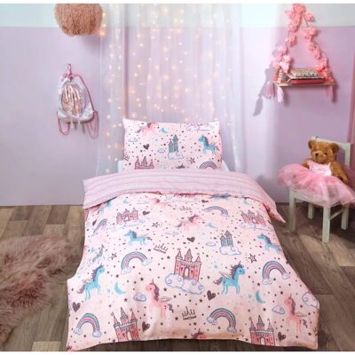 Dreamscene - Unicorn Kingdom Duvet Cover - Light Pink Dreamscene - Unicorn Kingdom Duvet Cover - Light Pink
