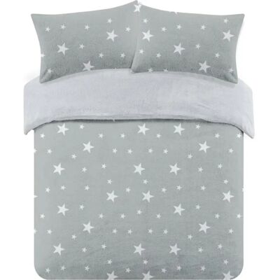 Dreamscene Silver Grey White Star Teddy Duvet Set - Bedding Dreamscene Silver Grey White Star Teddy Duvet Set - Bedding