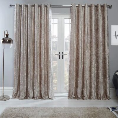 Sienna Natural Champagne Beige Crushed Velvet Eyelet Ring Top Curtains - Curtains Sienna Natural Champagne Beige Crushed Velvet Eyelet Ring Top Curtains - Curtains