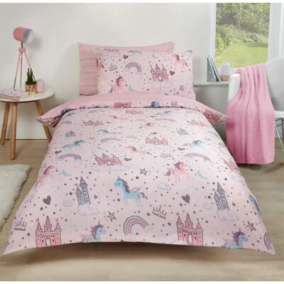 Dreamscene Unicorn Kingdom Duvet Cover - Soft Cotton-Polyester, Pink Dreamscene Unicorn Kingdom Duvet Cover - Soft Cotton-Polyester, Pink