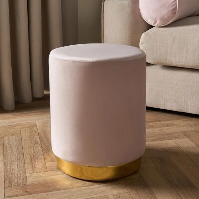 Ohs - Matte Velvet Golden Band Stool - Blush - Footstool Ohs - Matte Velvet Golden Band Stool - Blush - Footstool
