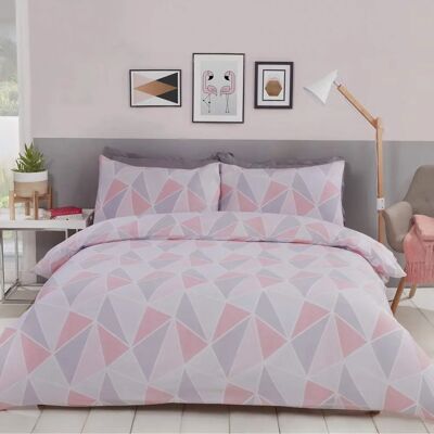 Rapport Leo Geometric Double Duvet Quilt Cover Bedding Set Pink/Grey - Bedding Set Rapport Leo Geometric Double Duvet Quilt Cover Bedding Set Pink/Grey - Bedding Set