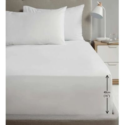 HomeSpace Direct - 180TC Percale 16in Extra Deep Fitted - White - Double - Sheets HomeSpace Direct - 180TC Percale 16in Extra Deep Fitted - White - Double - Sheets