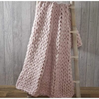 Rapport Chunky Hand Knitted Throw - Soft Large Blush Pink Blanket Rapport Chunky Hand Knitted Throw - Soft Large Blush Pink Blanket
