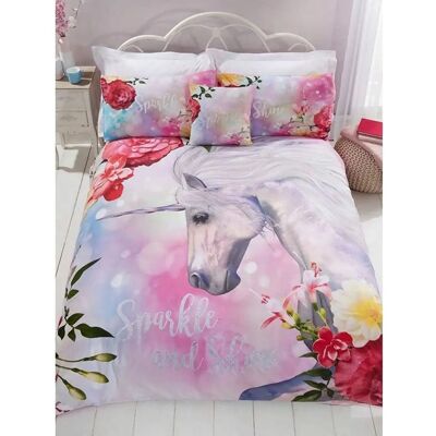 Funkeln Einhorn Bettbezug Set Doppel - Glitzer Akzente Funkeln Einhorn Bettbezug Set Doppel - Glitzer Akzente