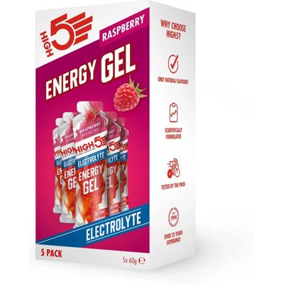 HIGH5 Energy Gel Electrolyte Raspberry 60g - Pack of 20 HIGH5 Energy Gel Electrolyte Raspberry 60g - Pack of 20