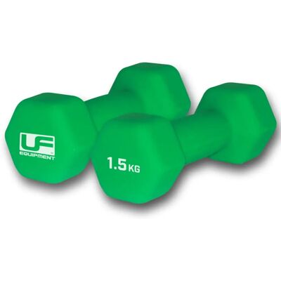 UFE Green Hexagonal Neoprene Dumbbells - Set of 2 - 1.5kg UFE Green Hexagonal Neoprene Dumbbells - Set of 2 - 1.5kg