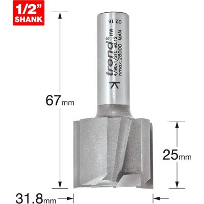 Fraise à deux flutes Trend 4/90x1/2tc - 31,8mm de diamètre Fraise à deux flutes Trend 4/90x1/2tc - 31,8mm de diamètre