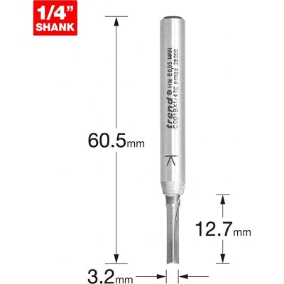 TREND Fresa - Tamaño 1/4", Diámetro 3,2 mm, Longitud de corte 12,7 mm TREND Fresa - Tamaño 1/4", Diámetro 3,2 mm, Longitud de corte 12,7 mm