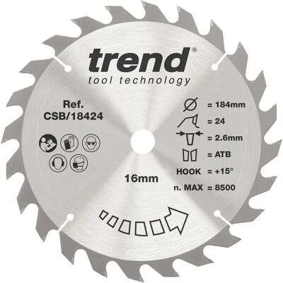 Trend CSB/18424A Tungsten Carbide Circular Saw Blade - Universal Use Trend CSB/18424A Tungsten Carbide Circular Saw Blade - Universal Use