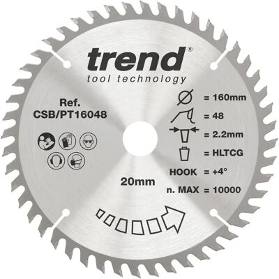 Lâmina de serra circular Trend PT - 48 dentes, 160mm, Acabamento fino Lâmina de serra circular Trend PT - 48 dentes, 160mm, Acabamento fino