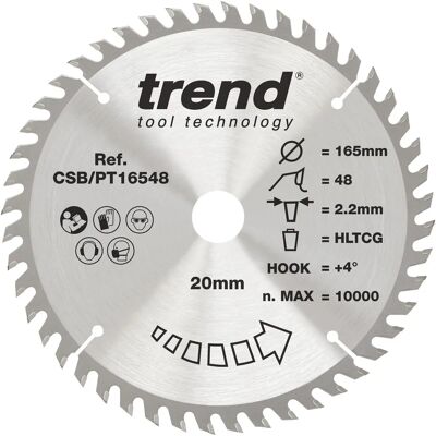 Lâmina de serra circular Trend CSB/PT16548 - 165mm, 48 dentes, Prata Lâmina de serra circular Trend CSB/PT16548 - 165mm, 48 dentes, Prata