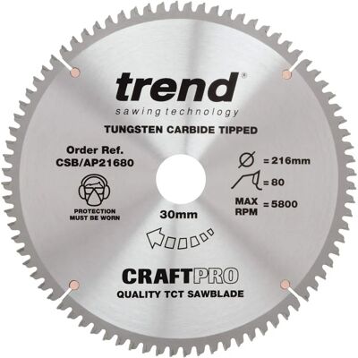 Hoja de sierra circular Trend CraftPro - Diámetro 216mm - 80 dientes Hoja de sierra circular Trend CraftPro - Diámetro 216mm - 80 dientes