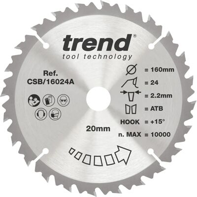 Trend Trend CSB/16024A Cirkelzaagblad Craft Pro - 160mm, 24 Tanden, Tungsten Carbide Trend Trend CSB/16024A Cirkelzaagblad Craft Pro - 160mm, 24 Tanden, Tungsten Carbide