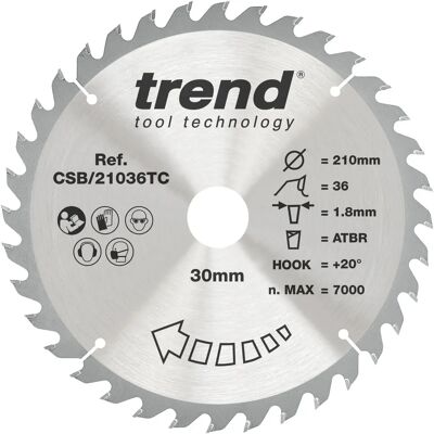 Trend CSB/21036TC Craft Pro Hoja Circular - 210mm, 36 Dientes, Corte Delgado Trend CSB/21036TC Craft Pro Hoja Circular - 210mm, 36 Dientes, Corte Delgado