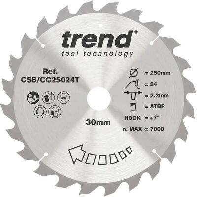 Lama Circolare Trend CSB/CC25024T Craft Pro - 250mm, 24 Denti, Carburo di Tungsteno Lama Circolare Trend CSB/CC25024T Craft Pro - 250mm, 24 Denti, Carburo di Tungsteno