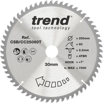 Lâmina de serra de corte cruzado de carbeto Trend CSB/CC25060T - 250mm Lâmina de serra de corte cruzado de carbeto Trend CSB/CC25060T - 250mm