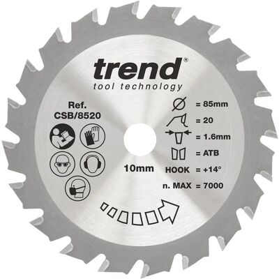 Trend Trend CSB/8520 Lame de Scie Mini CraftPro - 85mm, 20D, 10mm trou - pour Titan TTB689CSW - Publicité Trend Trend CSB/8520 Lame de Scie Mini CraftPro - 85mm, 20D, 10mm trou - pour Titan TTB689CSW - Publicité