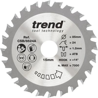 Trend CSB/8524A Hoja de Sierra Circular CraftPro - 85mm, 24D, 15mm agujero Trend CSB/8524A Hoja de Sierra Circular CraftPro - 85mm, 24D, 15mm agujero