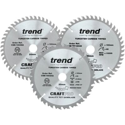 CraftPro 160mm Circular Saw Blades Triple Pack - Professional Finish CraftPro 160mm Circular Saw Blades Triple Pack - Professional Finish