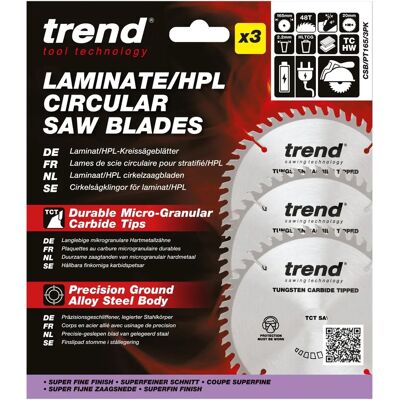 Lame de scie de finition pour panneaux Trend CraftPro - 165mm, 20mm, 48T, Pack 3 - Publicité Lame de scie de finition pour panneaux Trend CraftPro - 165mm, 20mm, 48T, Pack 3 - Publicité