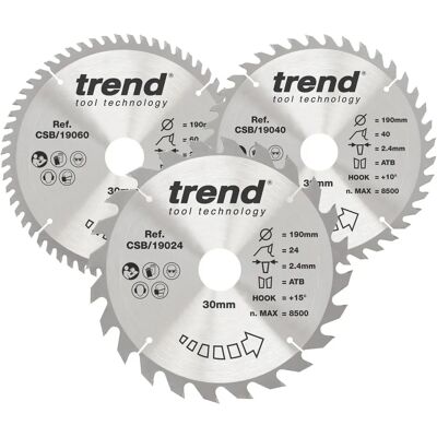 Trend Trend CSB/190/3PK Pack triple de lames de scie TCT - Lames de scie Trend Trend CSB/190/3PK Pack triple de lames de scie TCT - Lames de scie