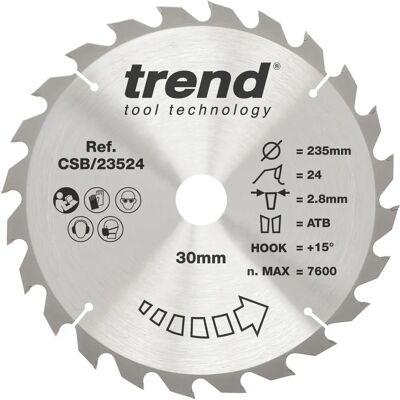 Trend CSB/23524 Hoja de Sierra Circular Craft Pro - 235mm, 24 Dientes, para Bosch, Makita, Milwaukee Trend CSB/23524 Hoja de Sierra Circular Craft Pro - 235mm, 24 Dientes, para Bosch, Makita, Milwaukee