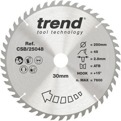 Trend 250x30/25,4/20/16 48Z cirkelzaagblad voor hout & gips Trend 250x30/25,4/20/16 48Z cirkelzaagblad voor hout & gips