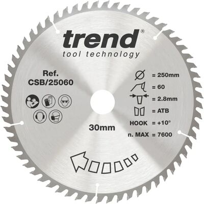 Trend CSB/25080 Precisiezaagblad 250mm x 80 tanden Trend CSB/25080 Precisiezaagblad 250mm x 80 tanden