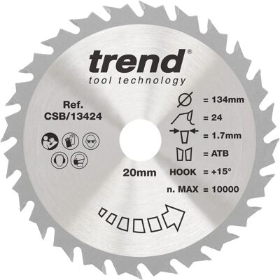 Trend CSB/13424 Lame Circulaire TCT Range Artisan - 134mm, 24 Dents, Carbure de Tungstène - Publicité Trend CSB/13424 Lame Circulaire TCT Range Artisan - 134mm, 24 Dents, Carbure de Tungstène - Publicité
