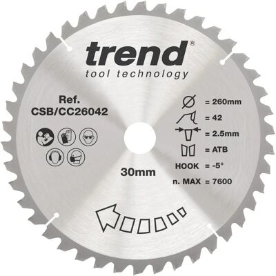 Lama di Sega a Miter 260mm 42d - Taglio trasversale - Csb/cc26042 Lama di Sega a Miter 260mm 42d - Taglio trasversale - Csb/cc26042