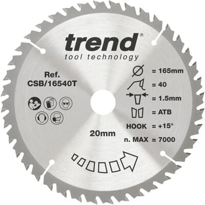 Trend CSB/16540T Lame de scie circulaire 165 mm x 40 dents x 20 mm - Lame de scie Trend CSB/16540T Lame de scie circulaire 165 mm x 40 dents x 20 mm - Lame de scie