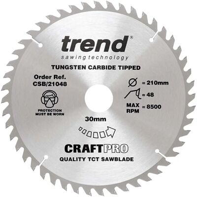 Trend CSB/21048 Craft Pro Circular Saw Blade - 210mm, 48 Teeth, 30mm Bore Trend CSB/21048 Craft Pro Circular Saw Blade - 210mm, 48 Teeth, 30mm Bore
