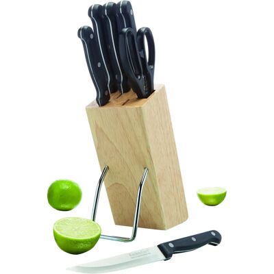 Juego de 6 cuchillos Kitchencraft con soporte de madera - Juego de cuchillos de cocina Juego de 6 cuchillos Kitchencraft con soporte de madera - Juego de cuchillos de cocina