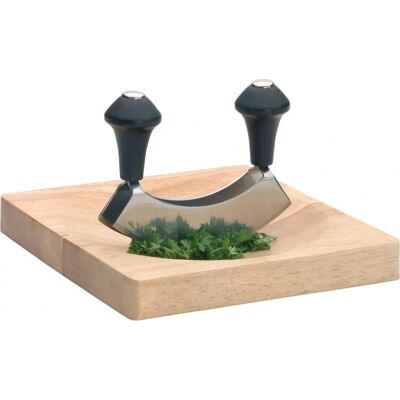KitchenCraft Stainless Steel Hachoir Set - Double Blade, Beechwood Board KitchenCraft Stainless Steel Hachoir Set - Double Blade, Beechwood Board