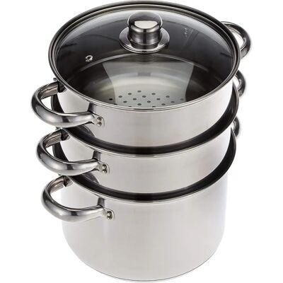 Vaporera de Acero Inoxidable de 3 Niveles 22cm - Gris Vaporera de Acero Inoxidable de 3 Niveles 22cm - Gris