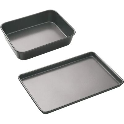 MasterClass Twin Pack - Non-Stick Roasting Pan and Oven Tray - KitchenCraft MasterClass Twin Pack - Non-Stick Roasting Pan and Oven Tray - KitchenCraft