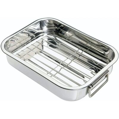 Kitchencraft Poêle à rôtir en acier inoxydable avec grille 27x20x5.5cm - Poêle à rôtir Kitchencraft Poêle à rôtir en acier inoxydable avec grille 27x20x5.5cm - Poêle à rôtir