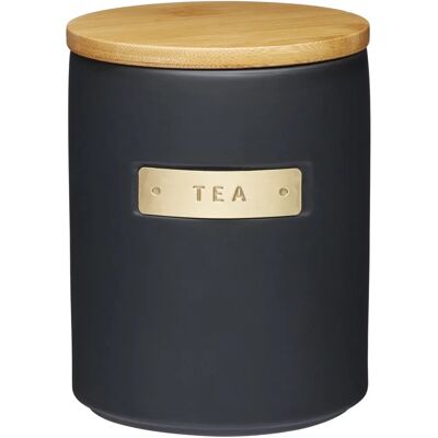 MasterClass Black Stoneware Tea Canister with Brass Effect - 1L MasterClass Black Stoneware Tea Canister with Brass Effect - 1L