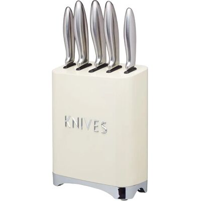 KitchenCraft Lovello Retro 5-Piece Vanilla Cream Stainless Steel Knife Set - Knife Block KitchenCraft Lovello Retro 5-Piece Vanilla Cream Stainless Steel Knife Set - Knife Block