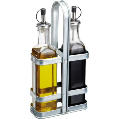 Ensemble de cruet d'huile et de vinaigre vintage KitchenCraft avec support en acier galvanisé - Publicité Ensemble de cruet d'huile et de vinaigre vintage KitchenCraft avec support en acier galvanisé - Publicité
