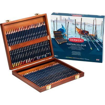 Crayons aquarellables Derwent - Coffret en bois de 48 pcs - Qualité professionnelle Crayons aquarellables Derwent - Coffret en bois de 48 pcs - Qualité professionnelle