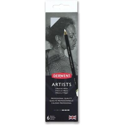 Derwent Black & White Artist Pencils - Metal Box - 6 Pack Derwent Black & White Artist Pencils - Metal Box - 6 Pack