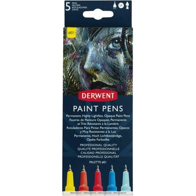Derwent Paint Pens - Ensemble de 5 - Fournitures d'art - Publicité Derwent Paint Pens - Ensemble de 5 - Fournitures d'art - Publicité