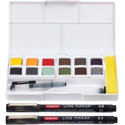 Derwent Aquarell-Set - Inktense & Graphitint - 12 Farbtöpfe, 2 Pastell Derwent Aquarell-Set - Inktense & Graphitint - 12 Farbtöpfe, 2 Pastell