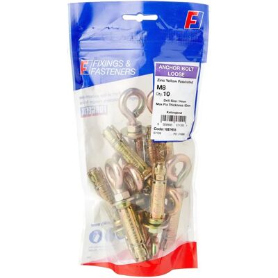 ForgeFix M8 Geel Zink Passieve Oogbout - Verpakking van 10 ForgeFix M8 Geel Zink Passieve Oogbout - Verpakking van 10