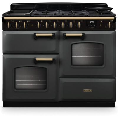 Rangemaster Classic Deluxe 110cm Dual Fuel Range Cooker - Slate with Antique Brass Trim Rangemaster Classic Deluxe 110cm Dual Fuel Range Cooker - Slate with Antique Brass Trim